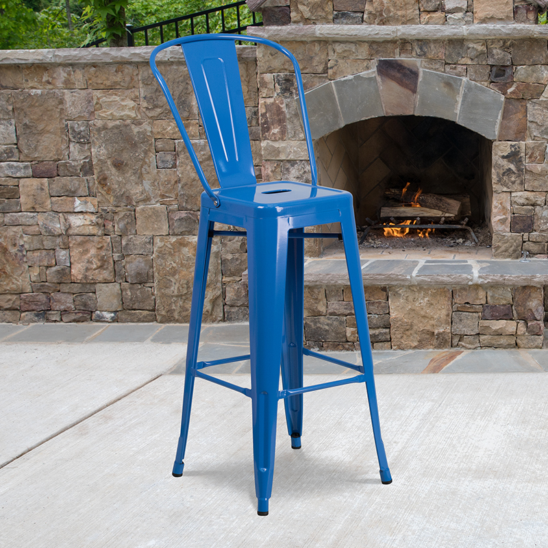 30" Blue Metal Outdoor Stool CH-31320-30GB-BL-GG