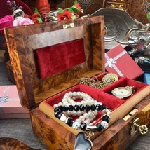 Red velvet Lined interior, memory burl wood boxThuya wooden jewelry box ... - £146.40 GBP