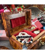 Red velvet Lined interior, memory burl wood boxThuya wooden jewelry box ... - £144.26 GBP