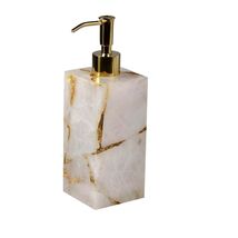 White Agate Soap Dispenser Top Bathroom Refill Shampoo Golden Pump Vanit... - $251.16