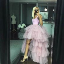 Pink High Low Layered Tulle Skirt Women Custom Plus Size Fluffy Hi-lo Tulle Gown