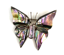 Vintage Abalone Sterling Silver Butterfly Brooch Pin 925 Mexico - £21.53 GBP