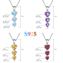 Exquisite 925 Sterling Silver 2.87CT Natural Heart Gemstones Pendant Necklace - £99.91 GBP