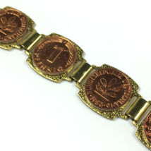 Vintage German Souvenir Pfennig Coin Panel Bracelet 7.25&quot; - $26.00