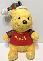 TY Disney Winnie the Pooh 8 In  Plush Bear Red Green Holiday Christmas H... - $11.61