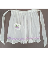 VTG Chiffon Hand Made Kitchen Half Apron White Purple 3D Flower Folk Art... - $11.39