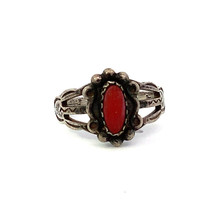 Vintage Sterling Sign Maisels Indian Trading Post Oval Coral Stone Pinky Ring 4 - £30.85 GBP