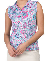 Nwt X By Gottex Lilac Floral Ruffle Sleeveless Golf Tennis Polo Shirt S M L &amp; Xl - £35.43 GBP