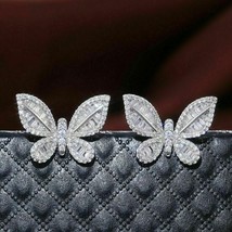 2Ct Baguette Cut Diamond Push Back Butterfly Stud Earrings 14K White Gold Finish - £88.52 GBP