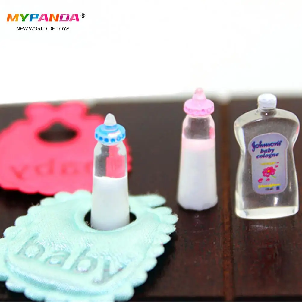 1set 1:12 Dolls House Miniature Baby Bottles Shampoo Bibs Set Nursery Accessory - £6.98 GBP+