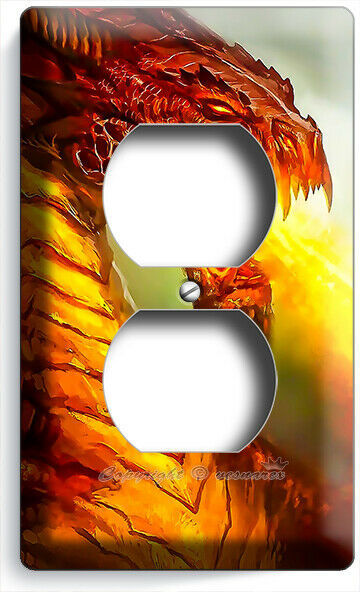 MYTHICAL CREATURE FIRE BREATHING HORNED RED DRAGON OUTLET  WALL PLATE ROOM DECOR