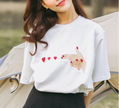 Woman Girls Summer Fashion Korean Tops Short Sleeve Heart Print T-shirt ... - $5.99