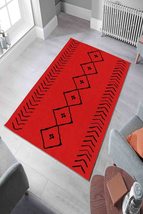 LaModaHome Area Rug Non-Slip - Red Red Geometric Soft Machine Washable Bedroom R - £24.81 GBP+