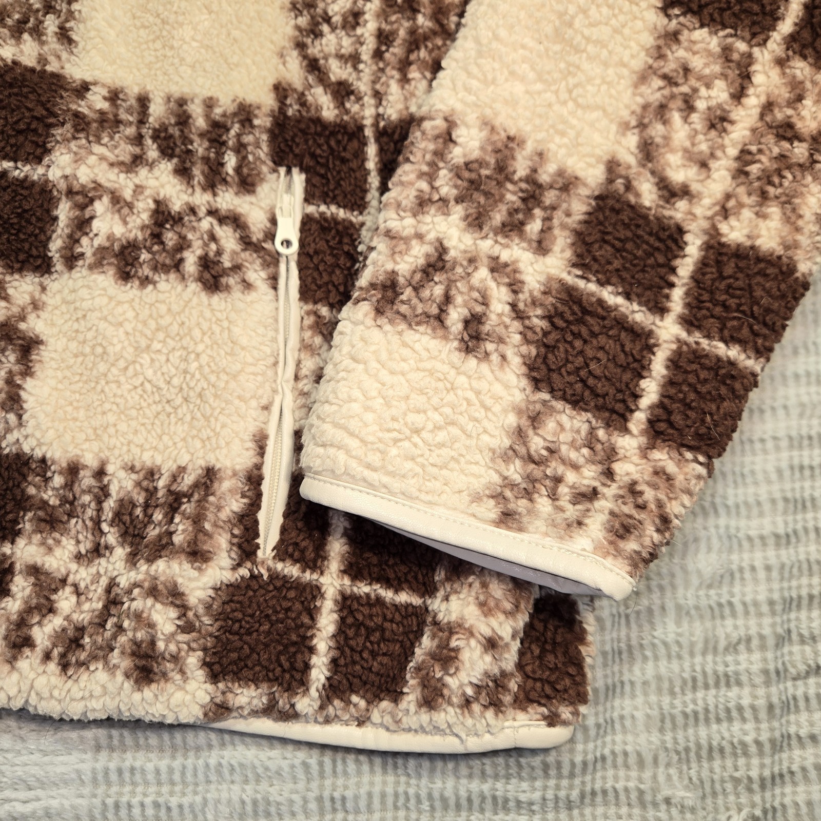 Offline by Aerie 1/2 Zip Sherpa Fluffy Fleece Pullover Women's Sz M Brown/Cream Item image 5