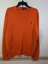 Polo Ralph Lauren sweater  V-neck orange Men’s  XL Blue Pony 100% Cotton... - $17.82