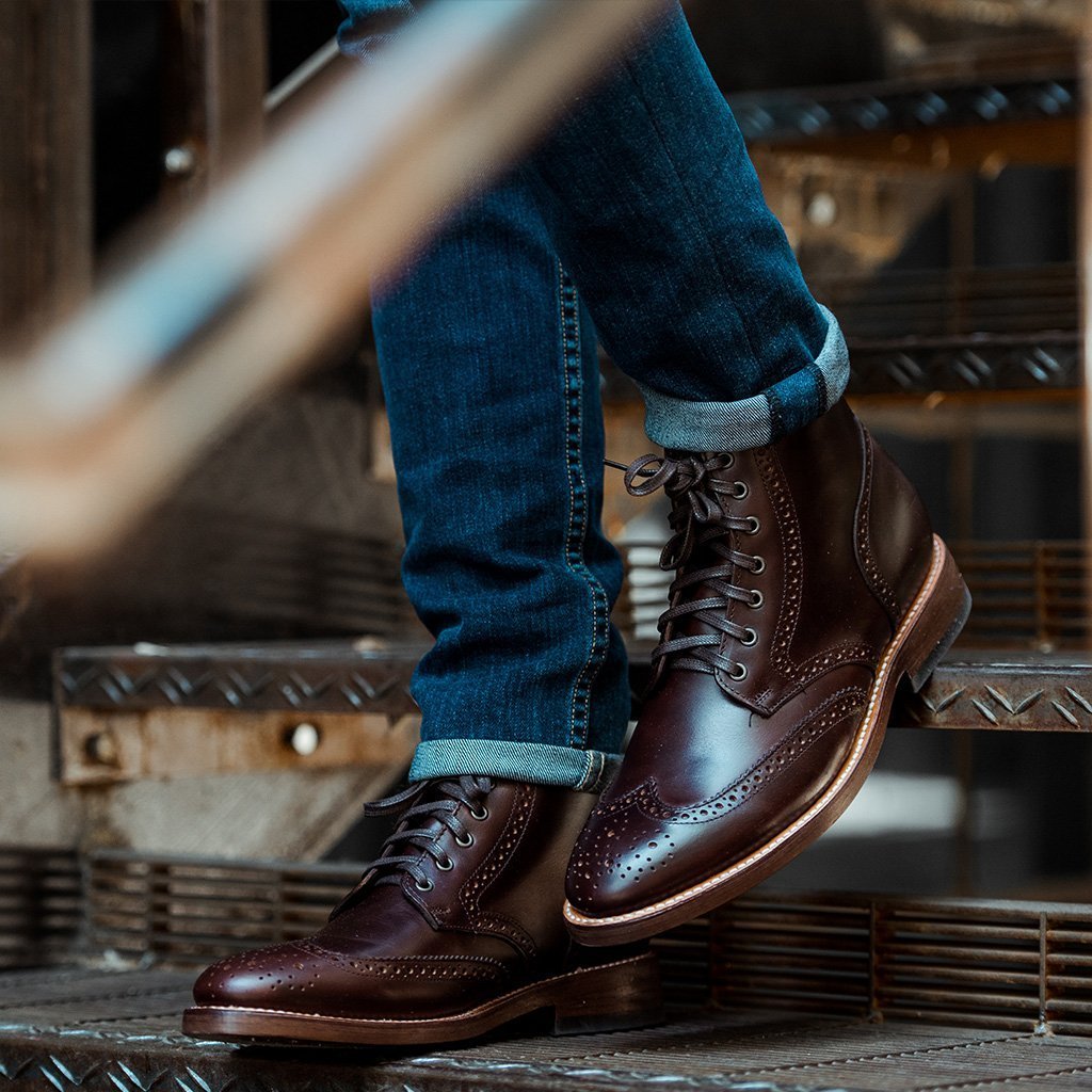 NEW  Handmade Mens Wingtip brogue ankle leather boots,Men lace up ankle leather