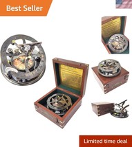 Portable 5-Inch Sundial Compass with Rosewood Case - Vintage Nautical Gift - $89.99