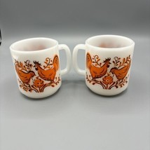 Vintage MCM Glassbake Milk Glass Rooster &amp; Chicken Mug Set Of 2 - $16.62