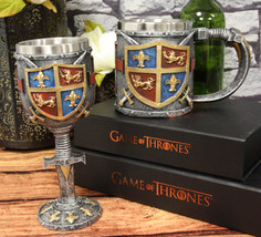 Lion Fleur De Lis Coat Of Arms Heraldry Medieval Knight Mug And Wine Goblet Set - £35.38 GBP