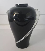 Two&#39;s Company Black Amethyst Glass Vase w/ applies Clear glass swirl handles - £31.54 GBP