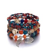 Women Bohemian Stackable Wood Beads Multilayer Tassel Charm Stretch Brac... - $5.00