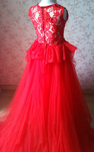 Pageant Red Lace Tutu High Waist Flower Girl Dress 2-Way Girl Birthday Dress NWT image 6