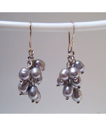Earrings Sterling Silver Trendy Dangle Gray Pearls - $189.87 MXN