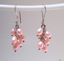 Earrings Sterling Silver Trendy Dangle Pink Pearls - $9.99
