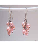 Earrings Sterling Silver Trendy Dangle Pink Pearls - £7.95 GBP