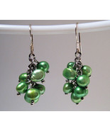 Earrings Sterling Silver Trendy Dangle Green Pearls - £7.95 GBP