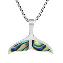 Majestic Sterling Silver Whale Tail with Abalone Shell Inlaid Necklace - £17.43 GBP