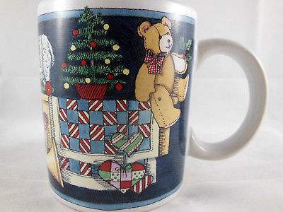 Beautiful Susan Winget Art Mug cup w Christmas wreath lamb bugle teddy b... - $6.23