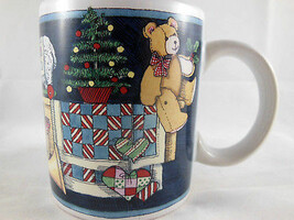 Beautiful Susan Winget Art Mug cup w Christmas wreath lamb bugle teddy b... - $6.23