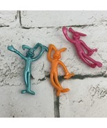 Squishy Bendy Rabbit Toys Lot Of 3 Metallic Green Pink Orange - £7.75 GBP