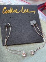 Cookie Lee Very Long Thin Serpentine Silvertone Chain w Round Clear Rhinestone - £11.96 GBP