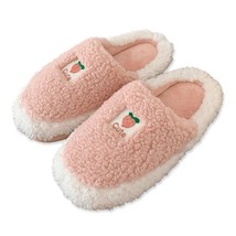 Cute Pink Peach Girls House Fuzzy Slippers Winter Keep Warm Plush Bedroom Non-sl - £23.16 GBP