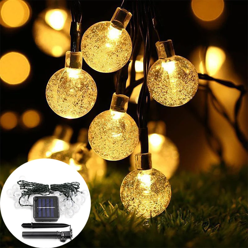 Solar String Lights Outdoor 20/100 Led Crystal Ball Lamp 8 Modes Waterproof Sola - £129.50 GBP