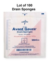 100 Ct Avant Gauze Sterile Drain Sponge, 4&quot;x4&quot;, 6-Ply Split Dressing NON... - £23.22 GBP