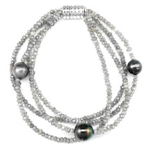 Gray Labradorite four Row bracelet with black Tahitian pearls - £196.58 GBP