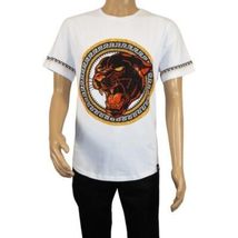 Men LAVERITA European Fashion Crew Shirt Short Sleeve Lion Medallion 94453 White image 4