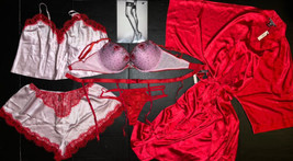 Victoria&#39;s Secret 36B,36DD Bra+Garter+Cami Set+Robe Lilac Silver Red Embroidered - £197.83 GBP