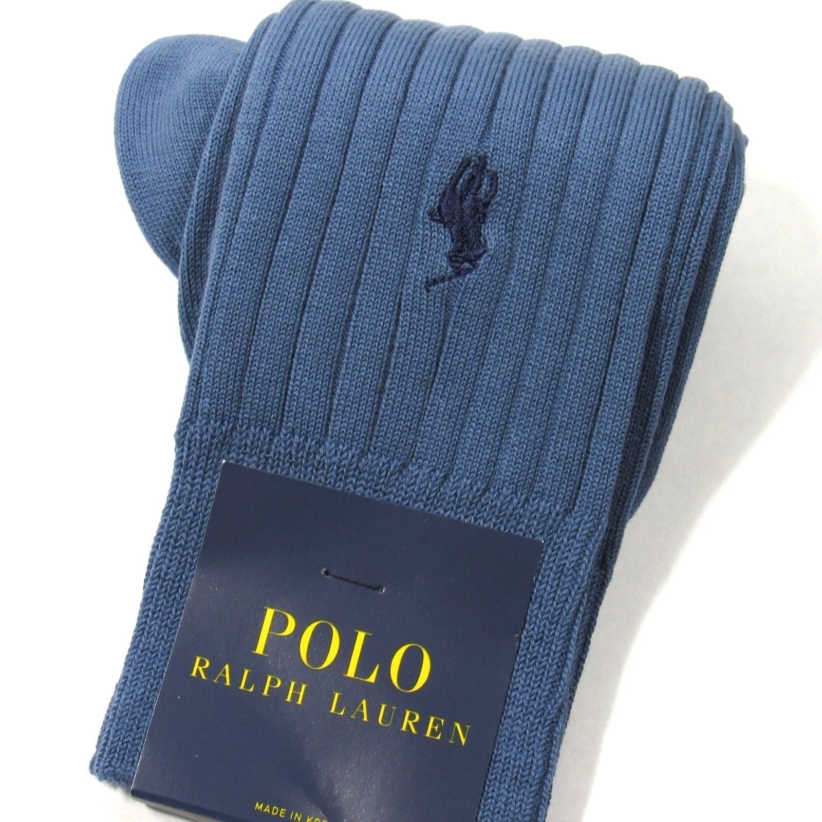 Polo Ralph Lauren Mens Dress Socks Ribbed w/Pony Embroidery Aegean Blue - $16.00