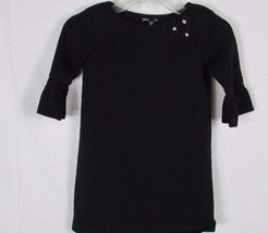 Girl's Gap kids 8 Black Dress cotton knit ruffle sleeves flower accent outlet - $9.89