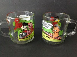 Lot 2 Vintage 1978 Garfield Collectible McDonald&#39;s Glass Coffee Mugs Jim Davis - £4.62 GBP