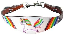 Western Saddle Horse or Pony Leather Wither Strap w/ Rainbow Pony Unicorn Design - £10.04 GBP