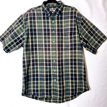 Eddie Bauer Mens Button Down Shirt Short Sleeve Size L Tall Green Plaid - £14.50 GBP