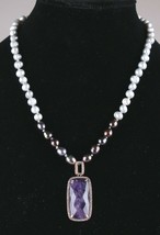 Paul &amp; Pitu Rose Gold Freshwater Pearl CZ Caseline Amethyst Pendant Necklace 18&quot; - $98.99