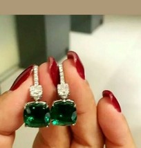 4Ct Imitación Esmeralda Verde Gota &amp; Pendientes Largos Sólido 14K Oro Blanco - £94.91 GBP