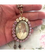 Vintage Jesus Christ Lilac Rhinestone Locket Prayer Box Beads Catholic F... - $135.00