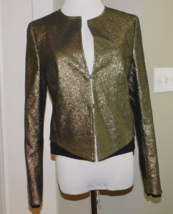 Akris Punto Sz 6 Gold Lame Round Neck Jacket Cotton Blazer Coat $1390 NEW! - $128.69